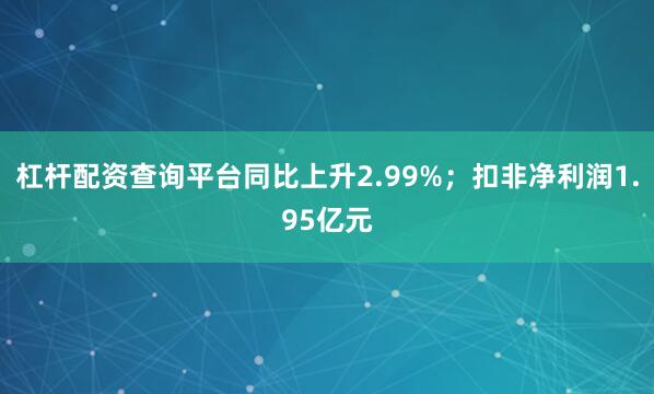 杠杆配资查询平台同比上升2.99%；扣非净利润1.95亿元